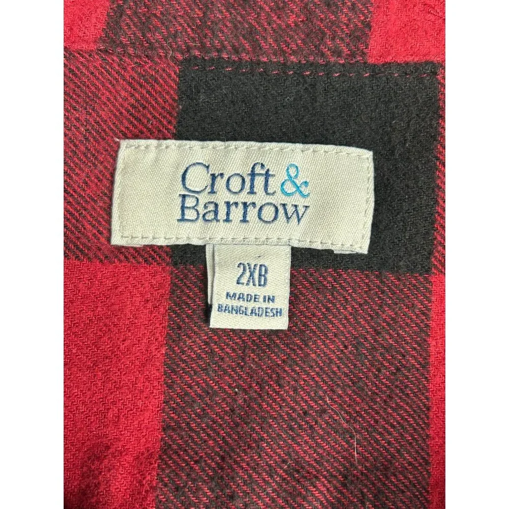 Croft And Barrow Mens Oversize 2XB Buffalo Plaid Flannel Button‎ Down Shirt